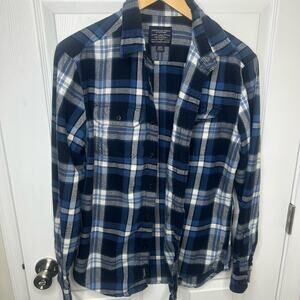 American Eagle Men's Flannel Size Medium Shirt Blue Cotton Outdoor